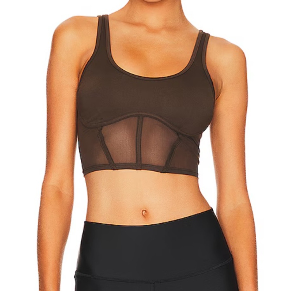 brown alo yoga airbrush mesh corset tank top